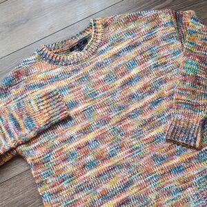 Anne French Multicolor Rainbow Chunky Knit Sweater - Boho Artsy Colorful Large